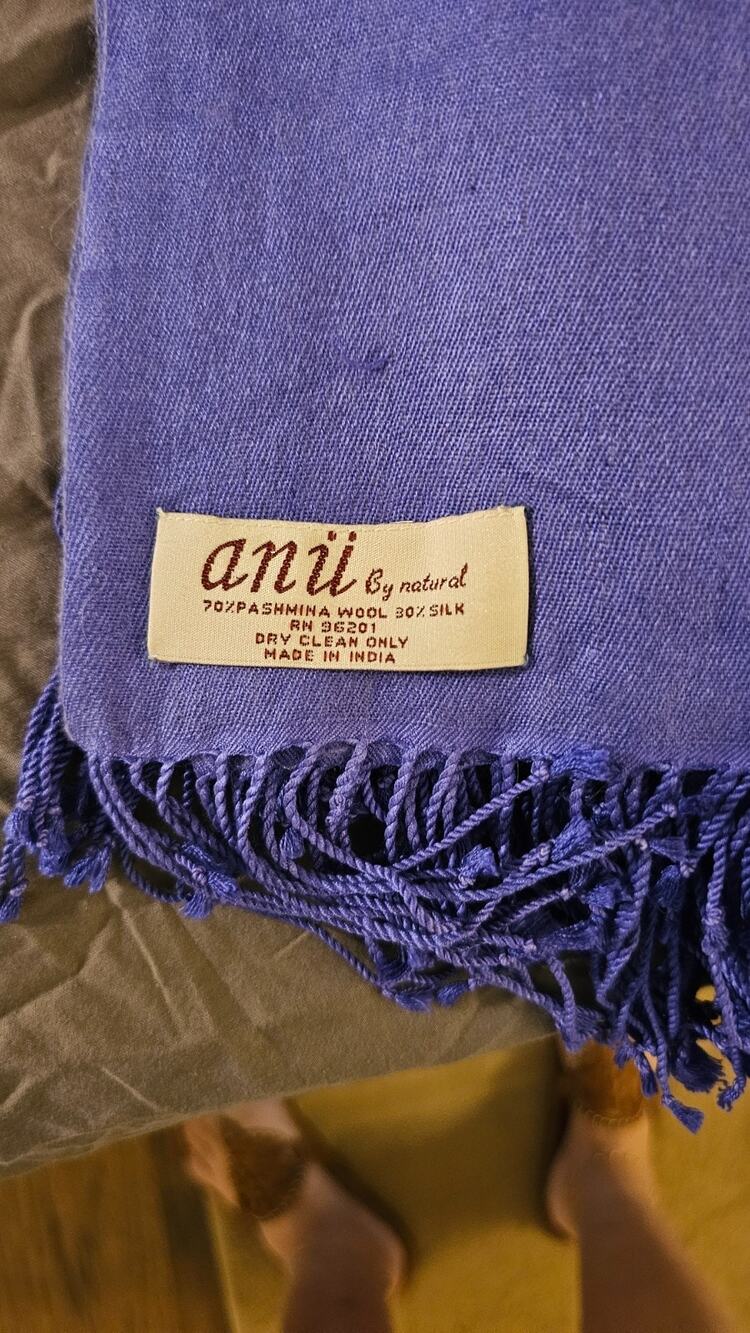 Anii By Natural Pashmini and silk = fringed wrap or shawl 37 x 88 inches